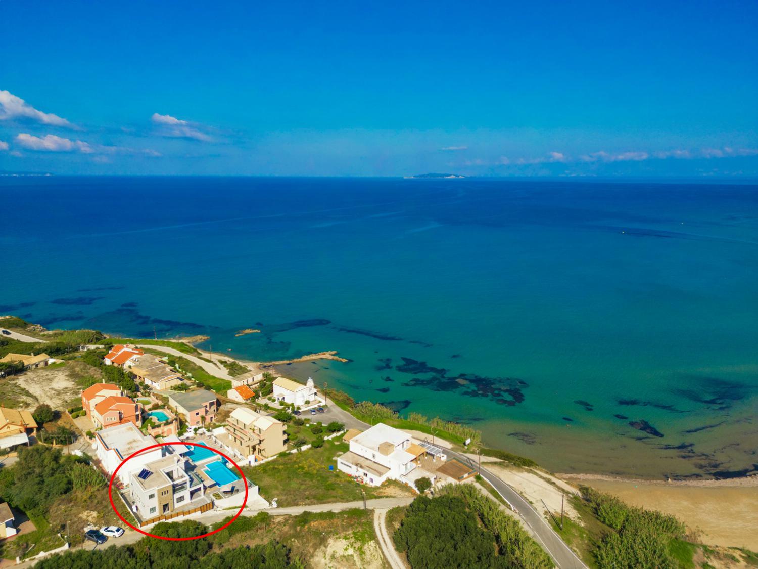 Aerial view showing location of Villa Halcyon