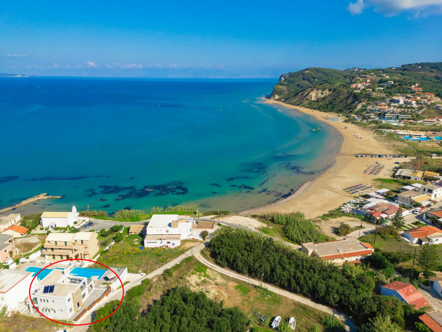 Aerial view showing location of Villa Halcyon