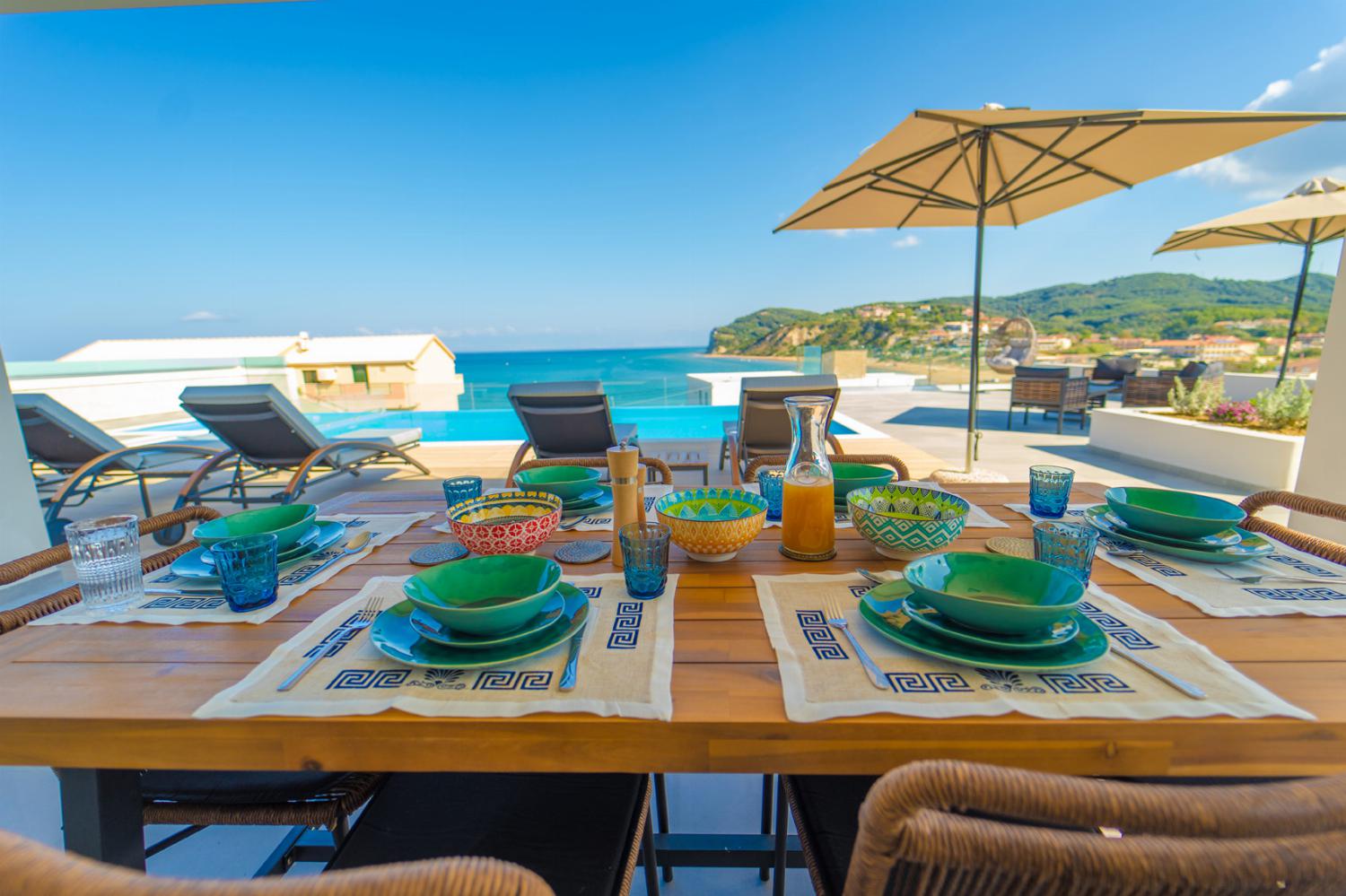 Sheltered terrace area with panoramic sea views