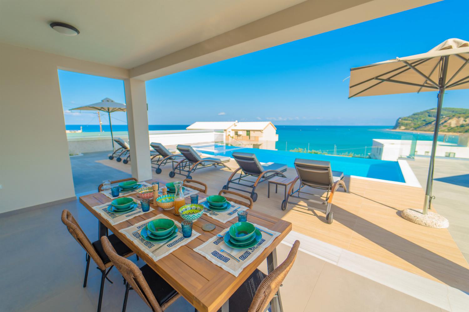 Sheltered terrace area with panoramic sea views