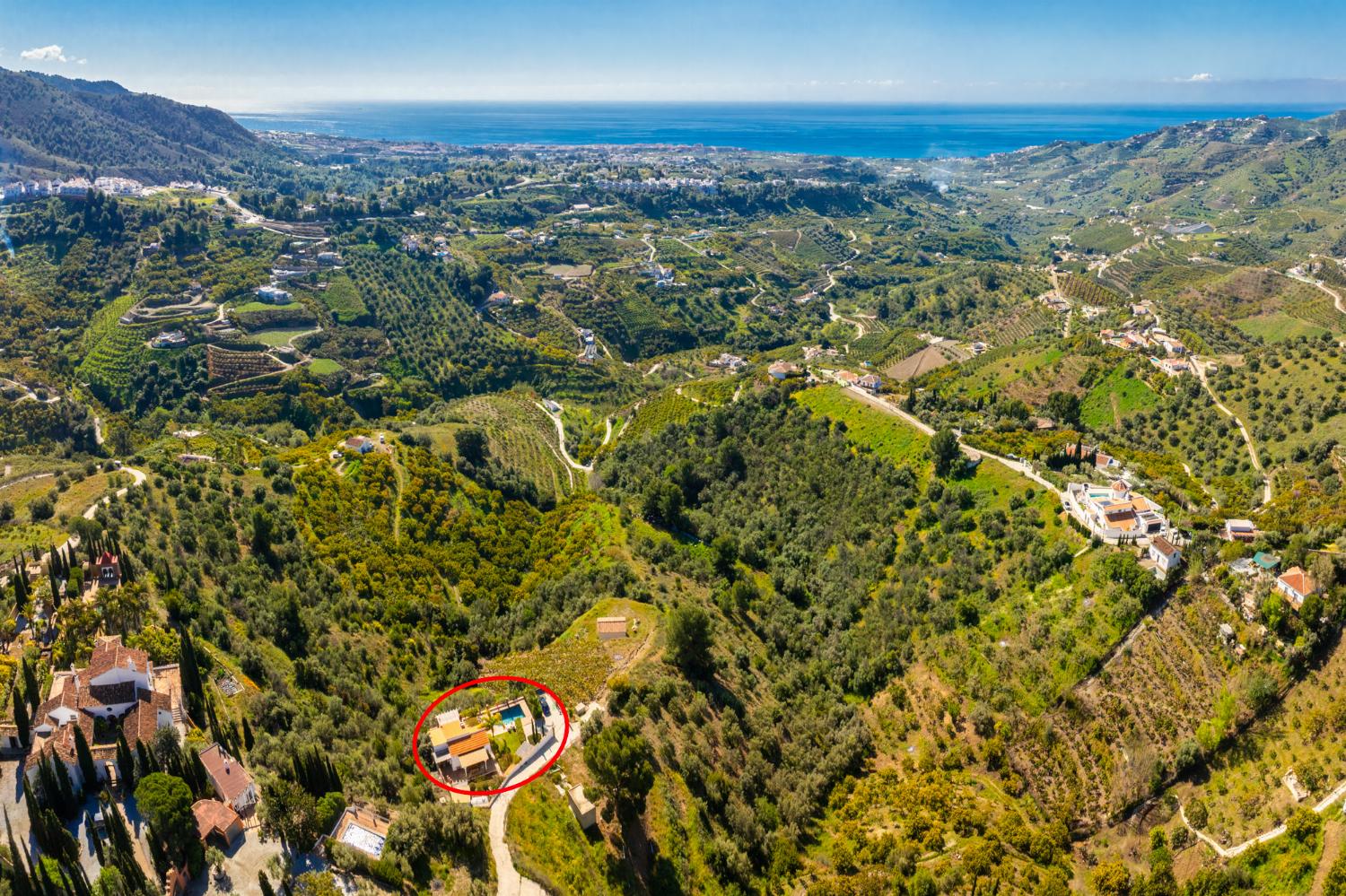 Aerial view showing location of villa