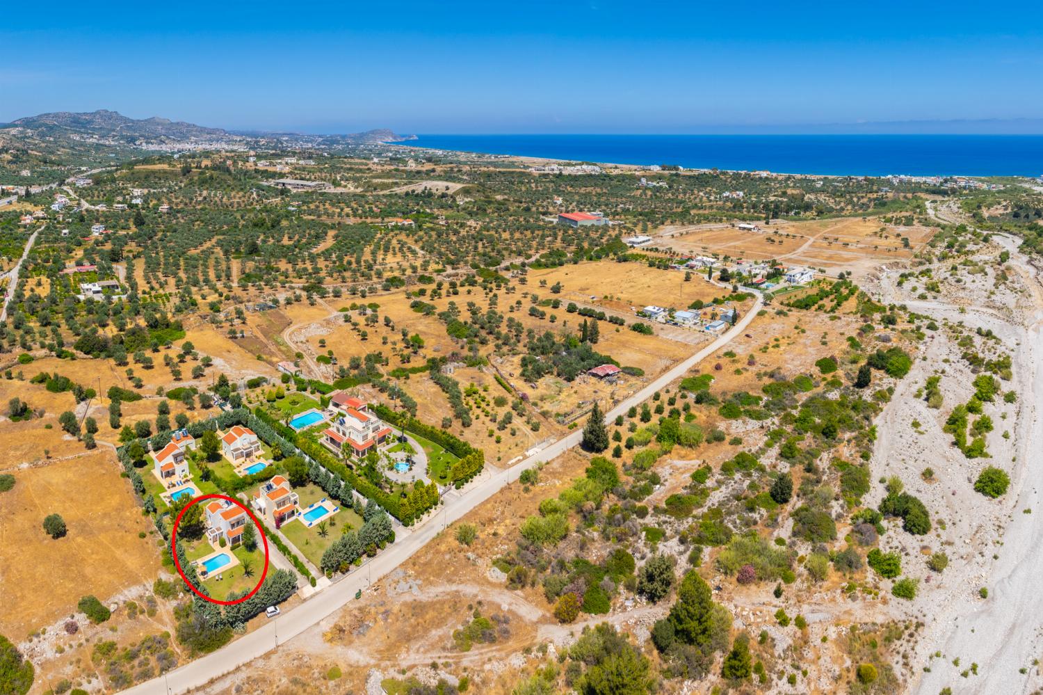 Aerial view showing location of villa