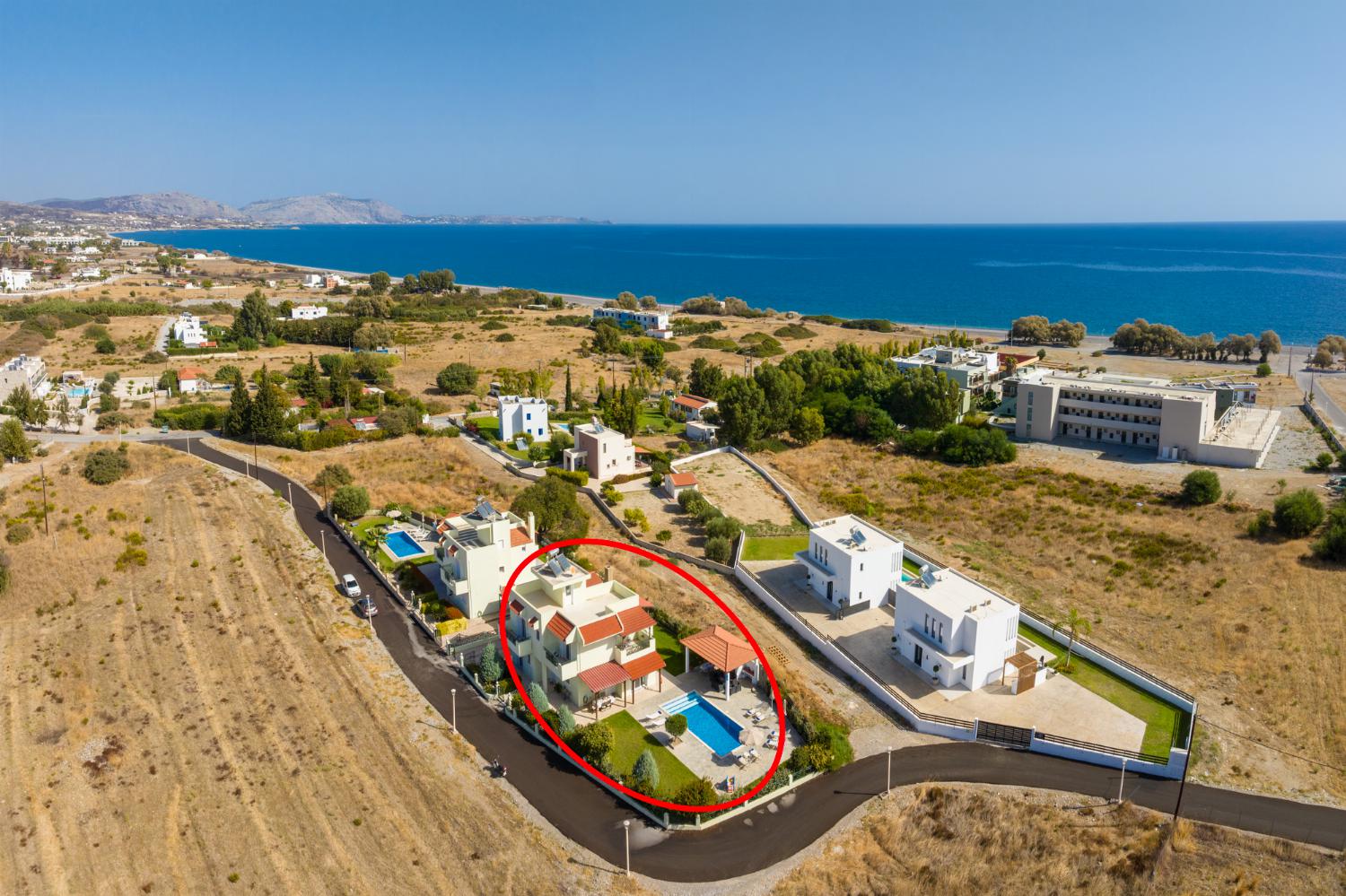 Aerial view showing location of Hermione Villa