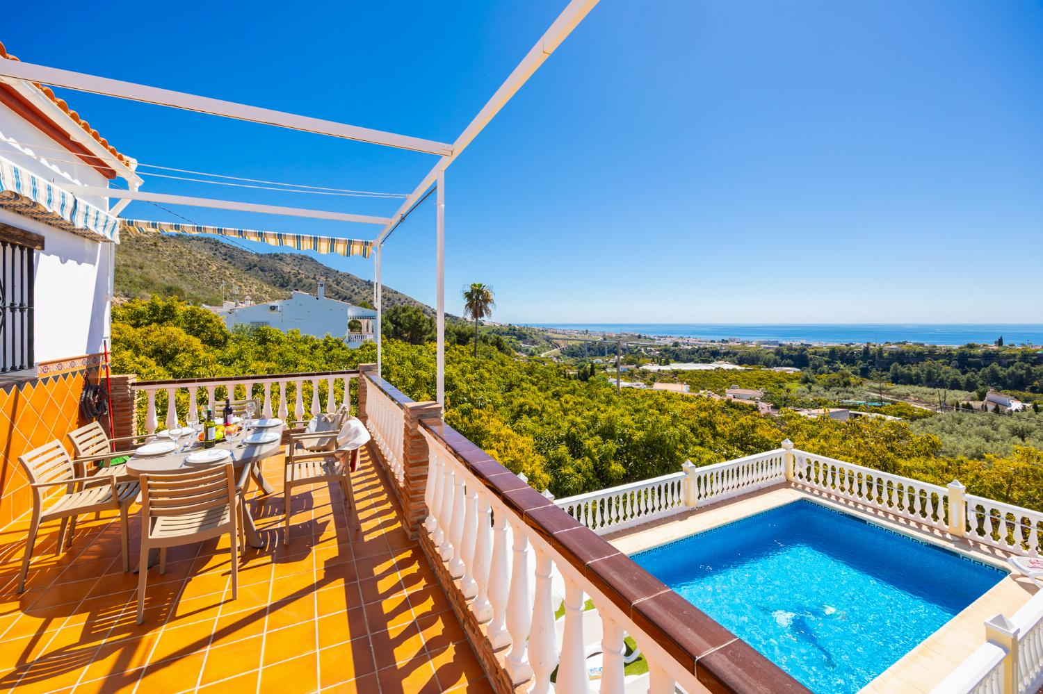 Private pool and terrace with sea views