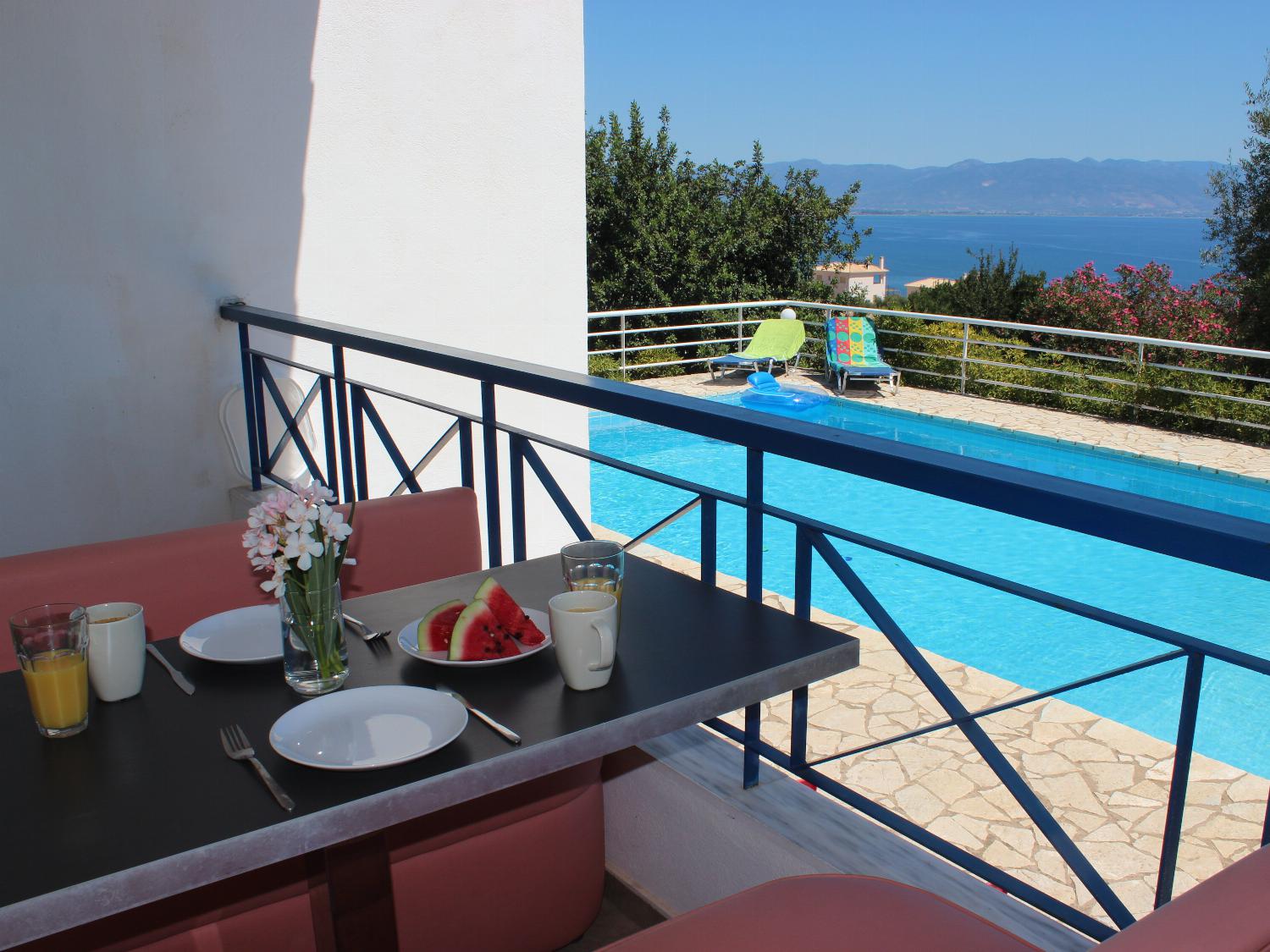 Private pool and terrace with panoramic sea views