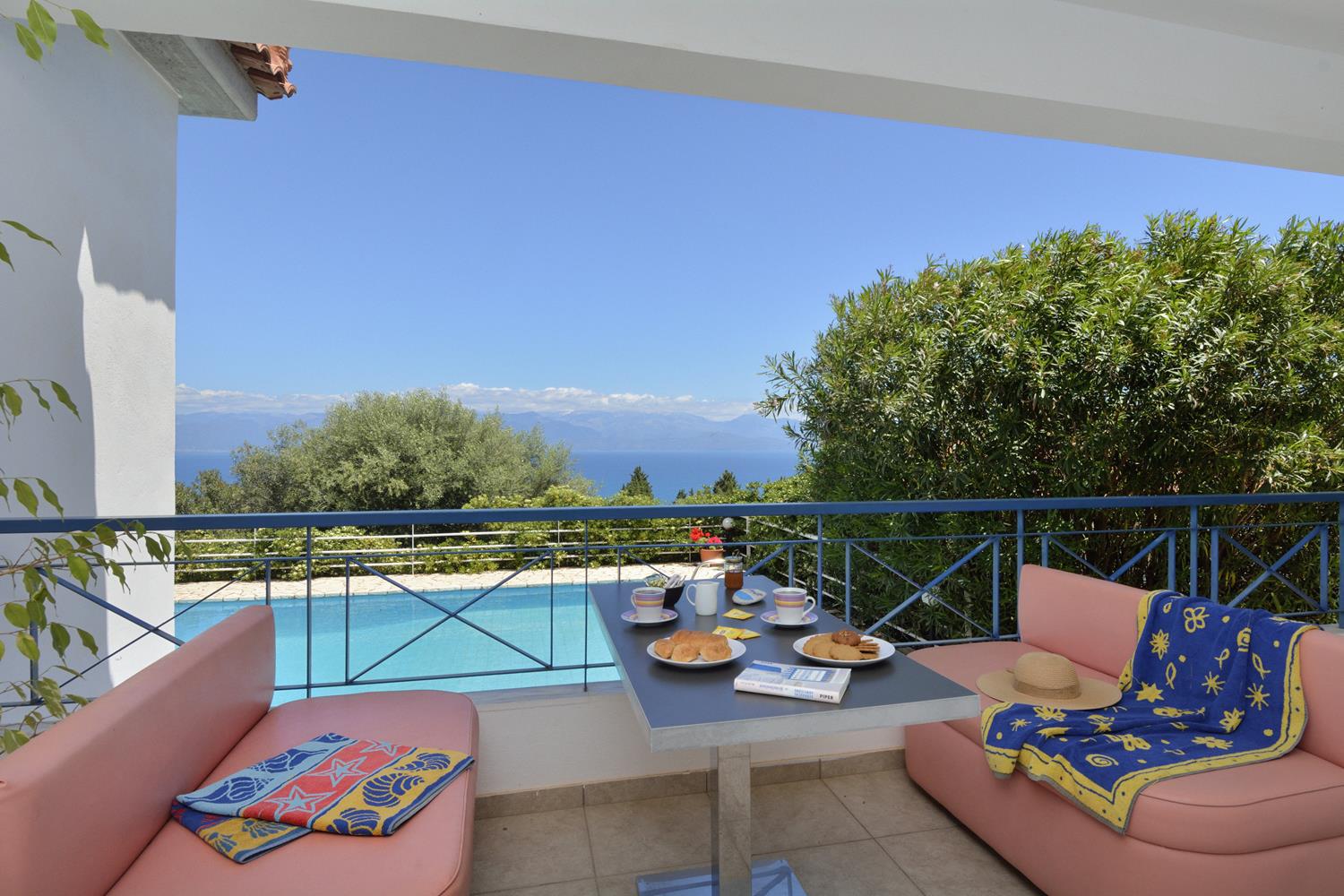 Sheltered terrace area with panoramic sea views