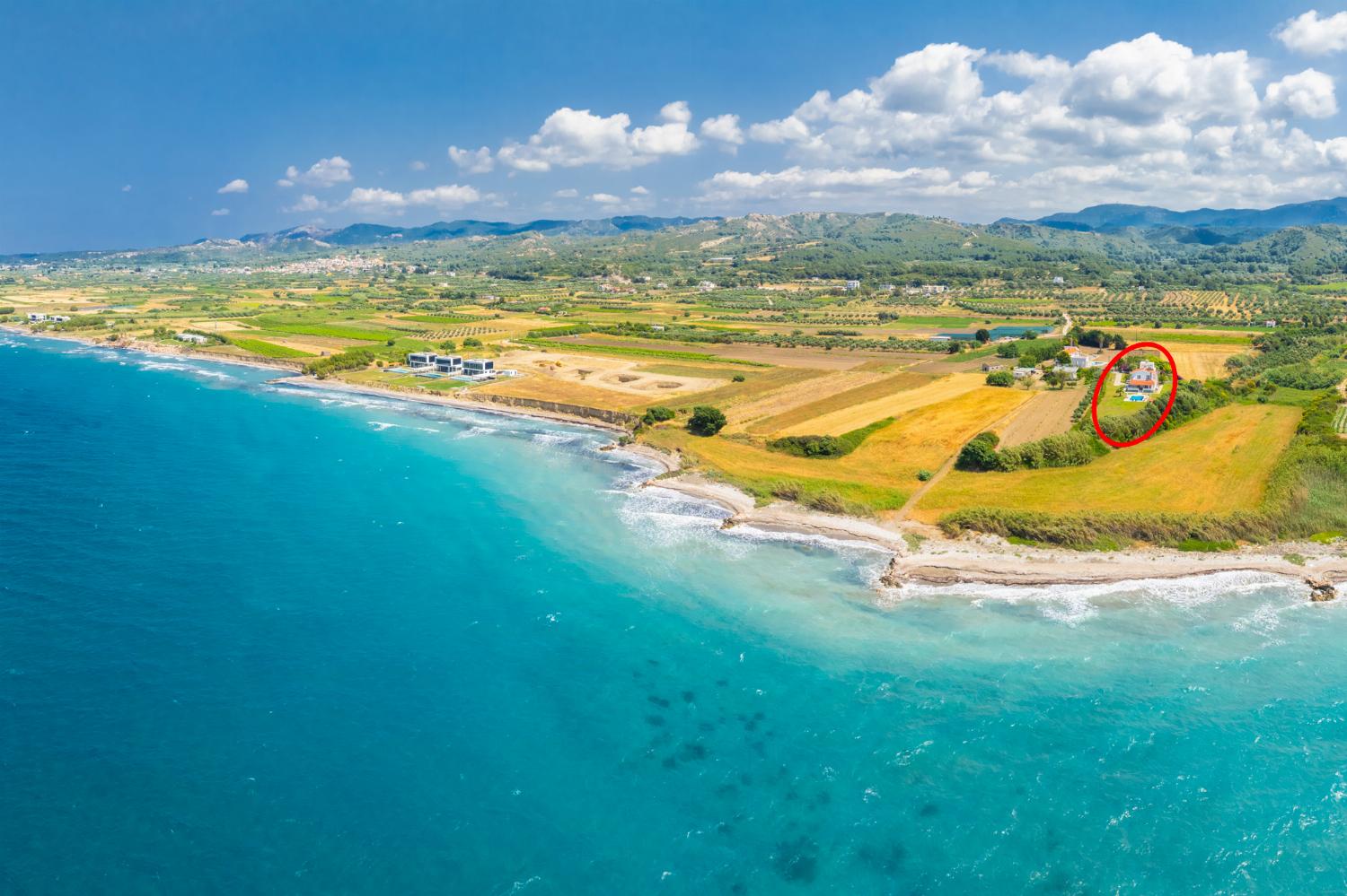 Aerial view showing location of villa