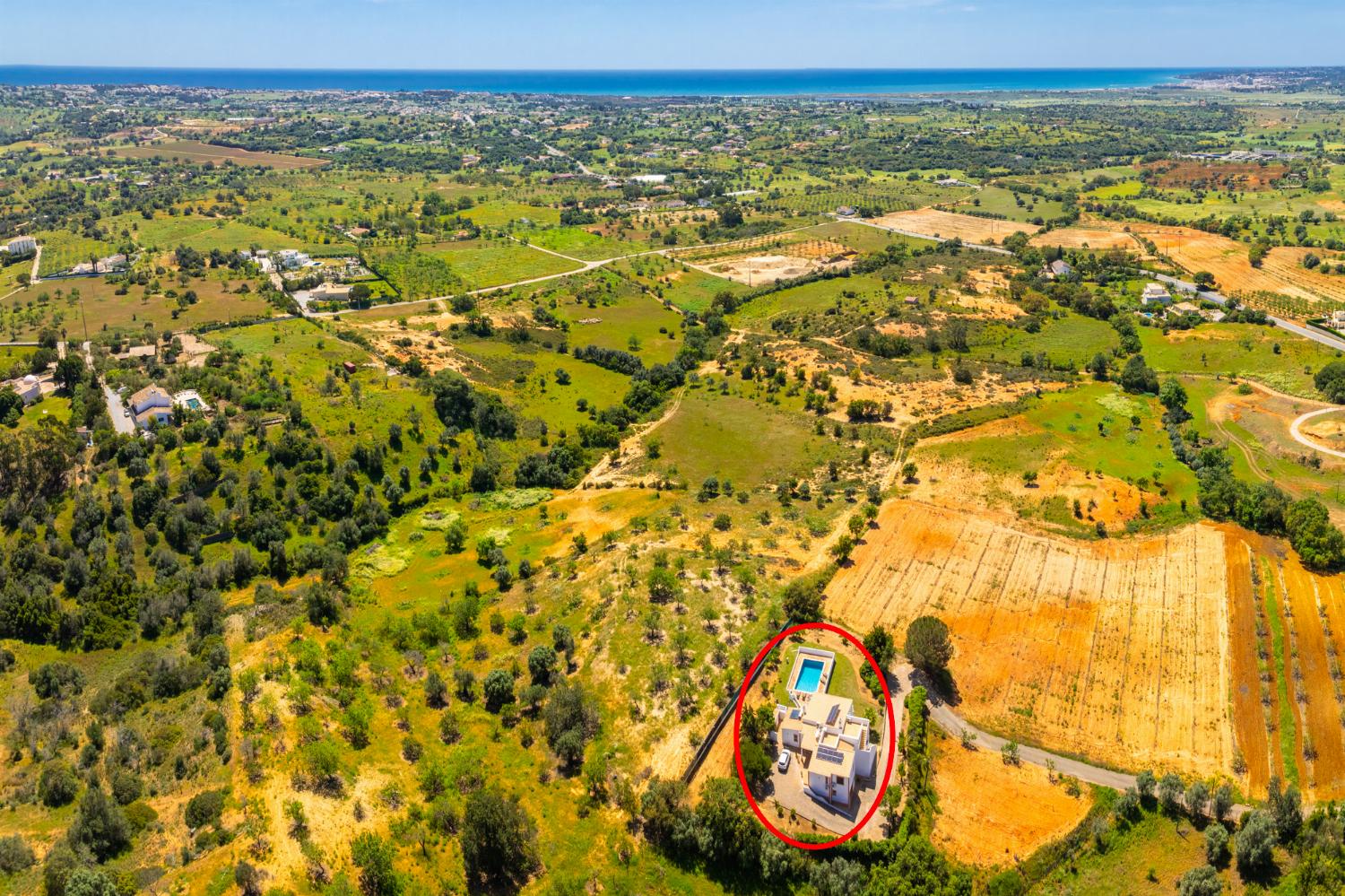 Aerial view showing location of villa
