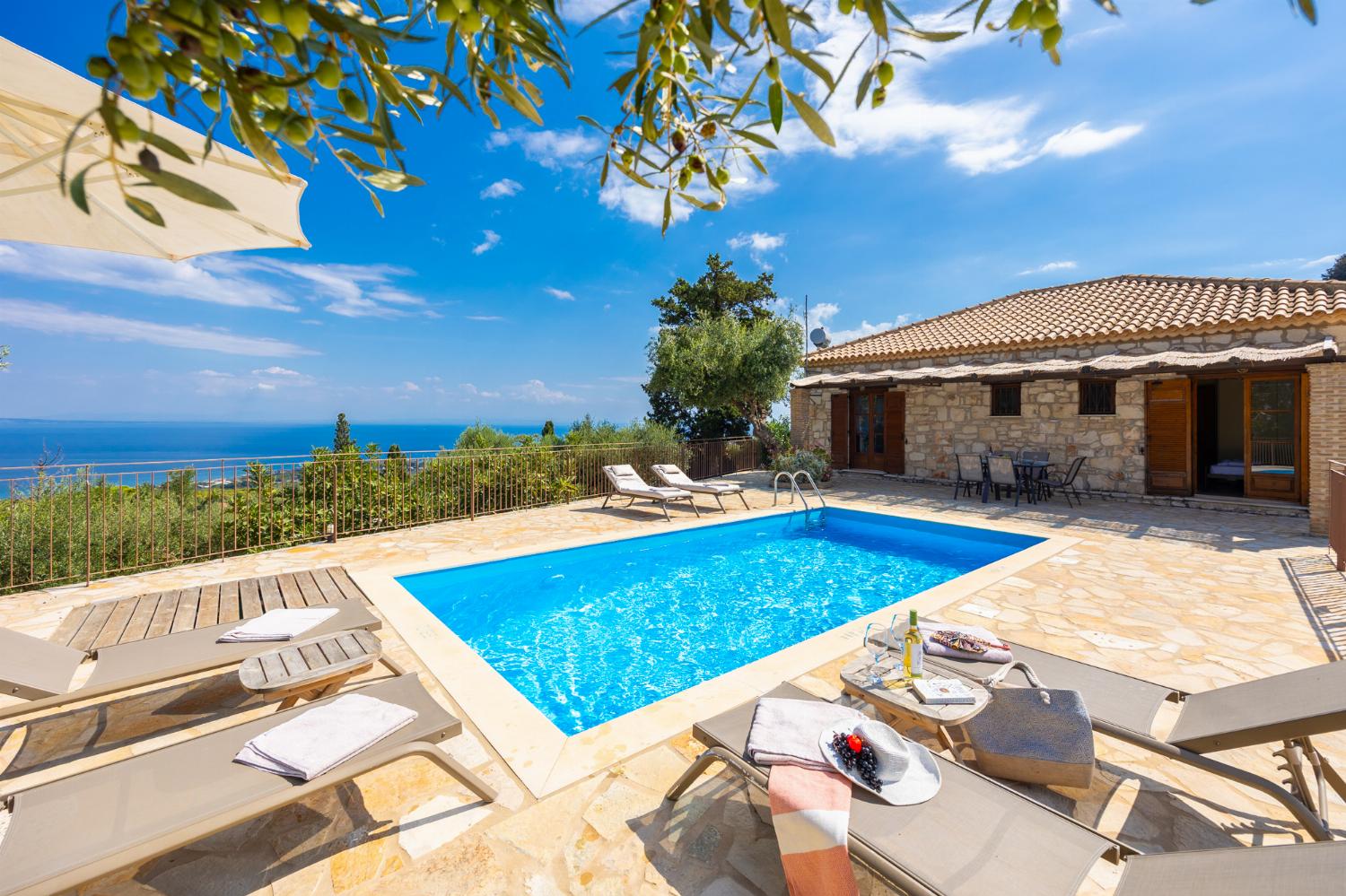 ,Beautiful villa with private pool and terrace with panoramic sea views