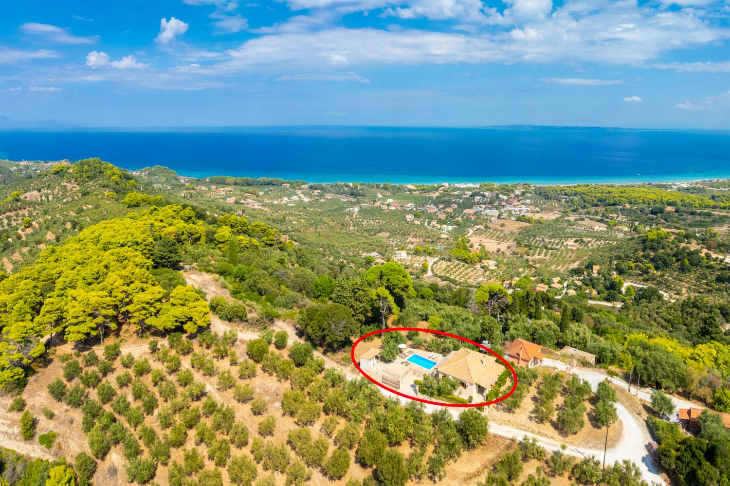 Aerial view showing location of villa