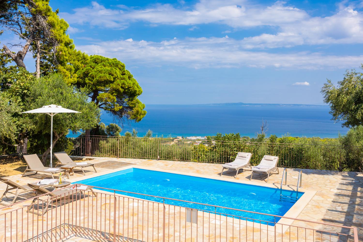 Private pool and terrace with panoramic sea views