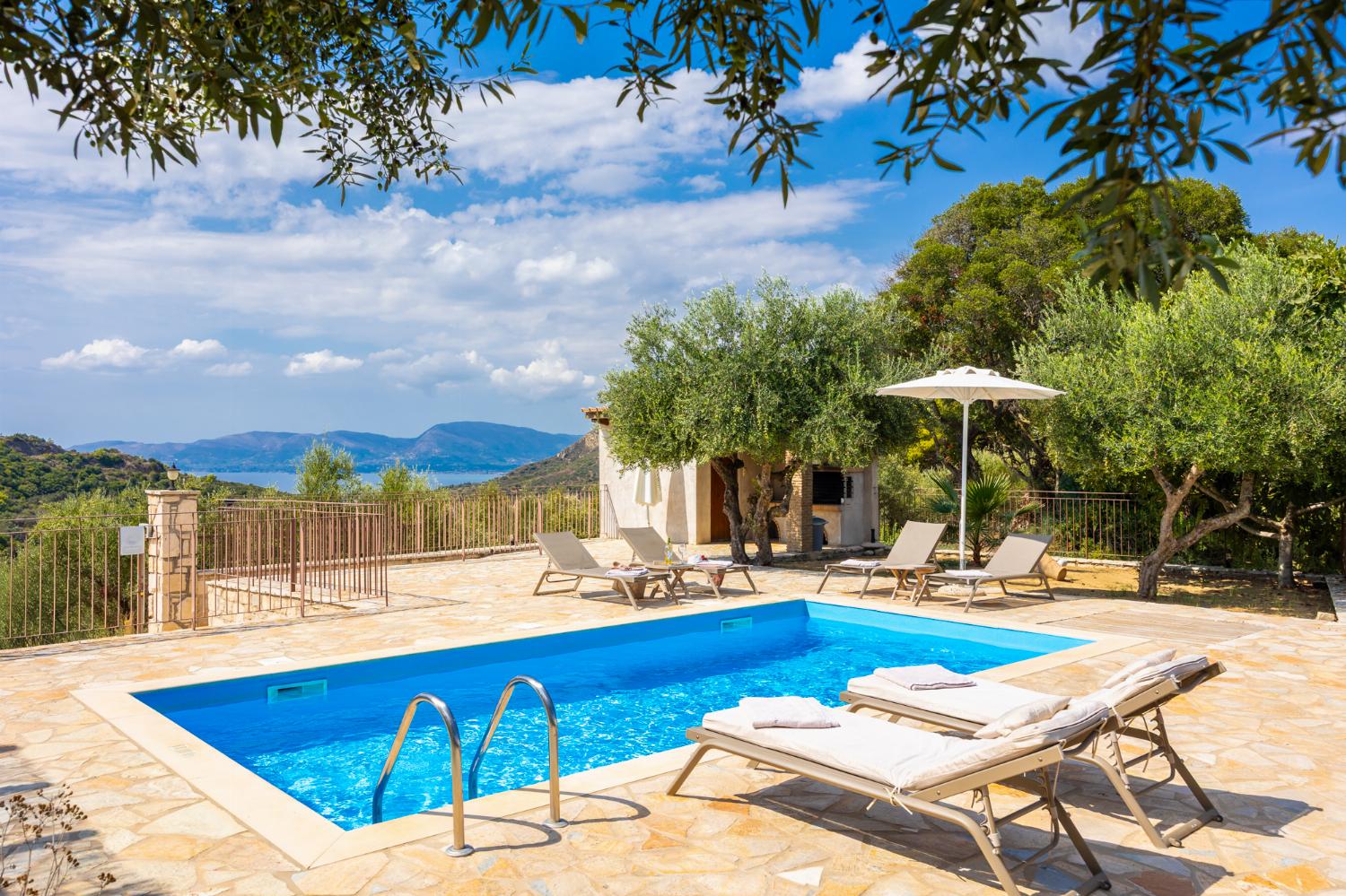 Private pool and terrace with panoramic sea views