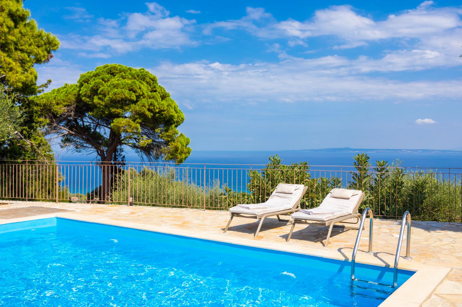 Private pool and terrace with panoramic sea views
