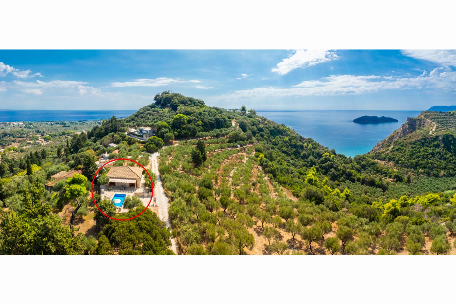 Aerial view showing location of villa