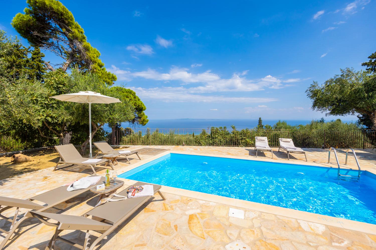 Private pool and terrace with panoramic sea views