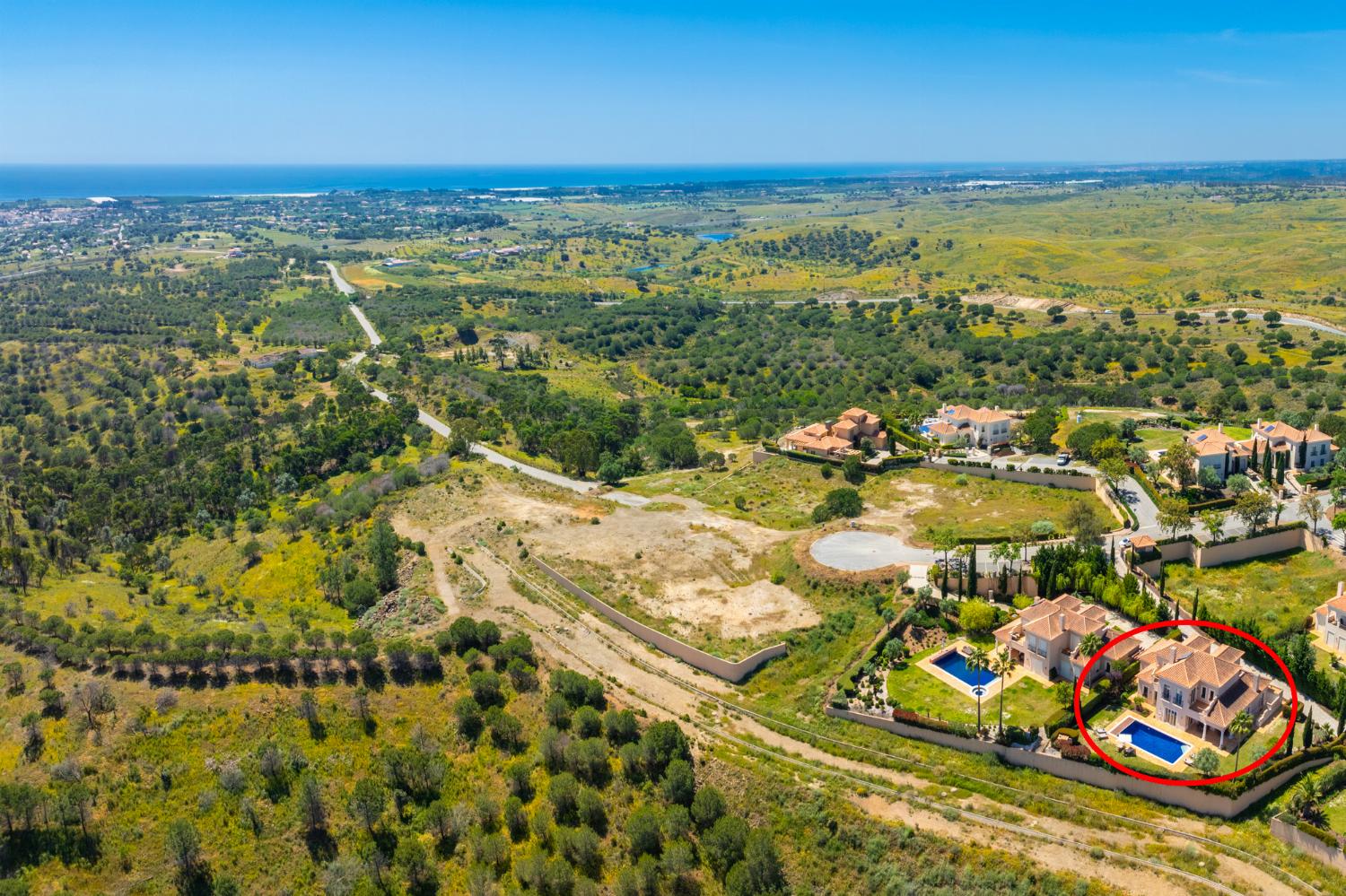 Aerial view showing location of villa