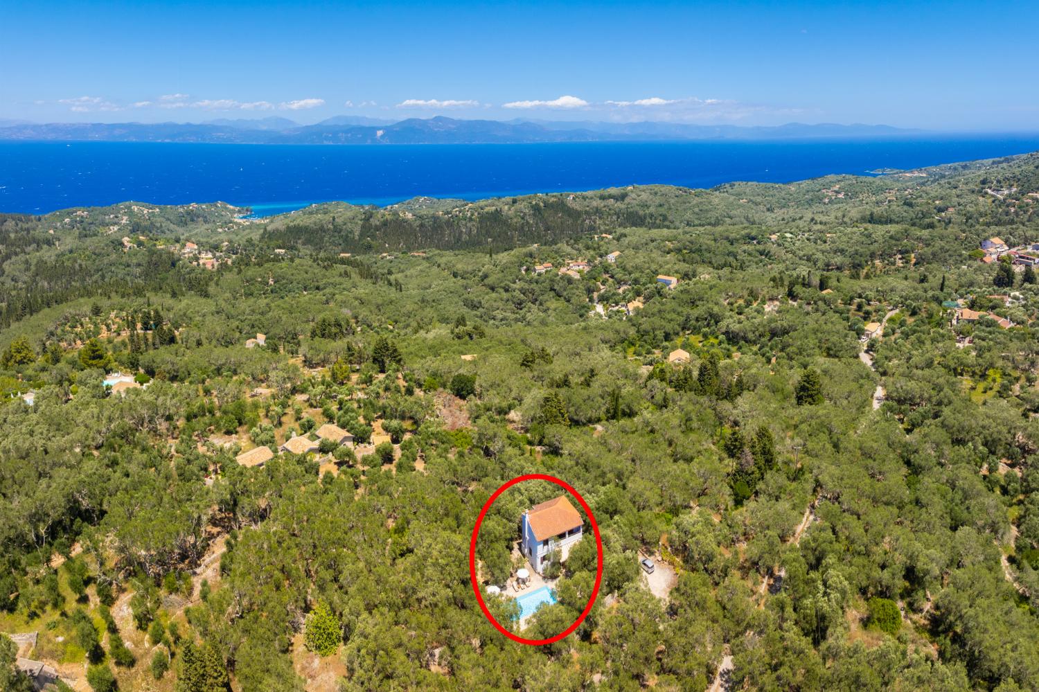 Aerial view showing location of villa