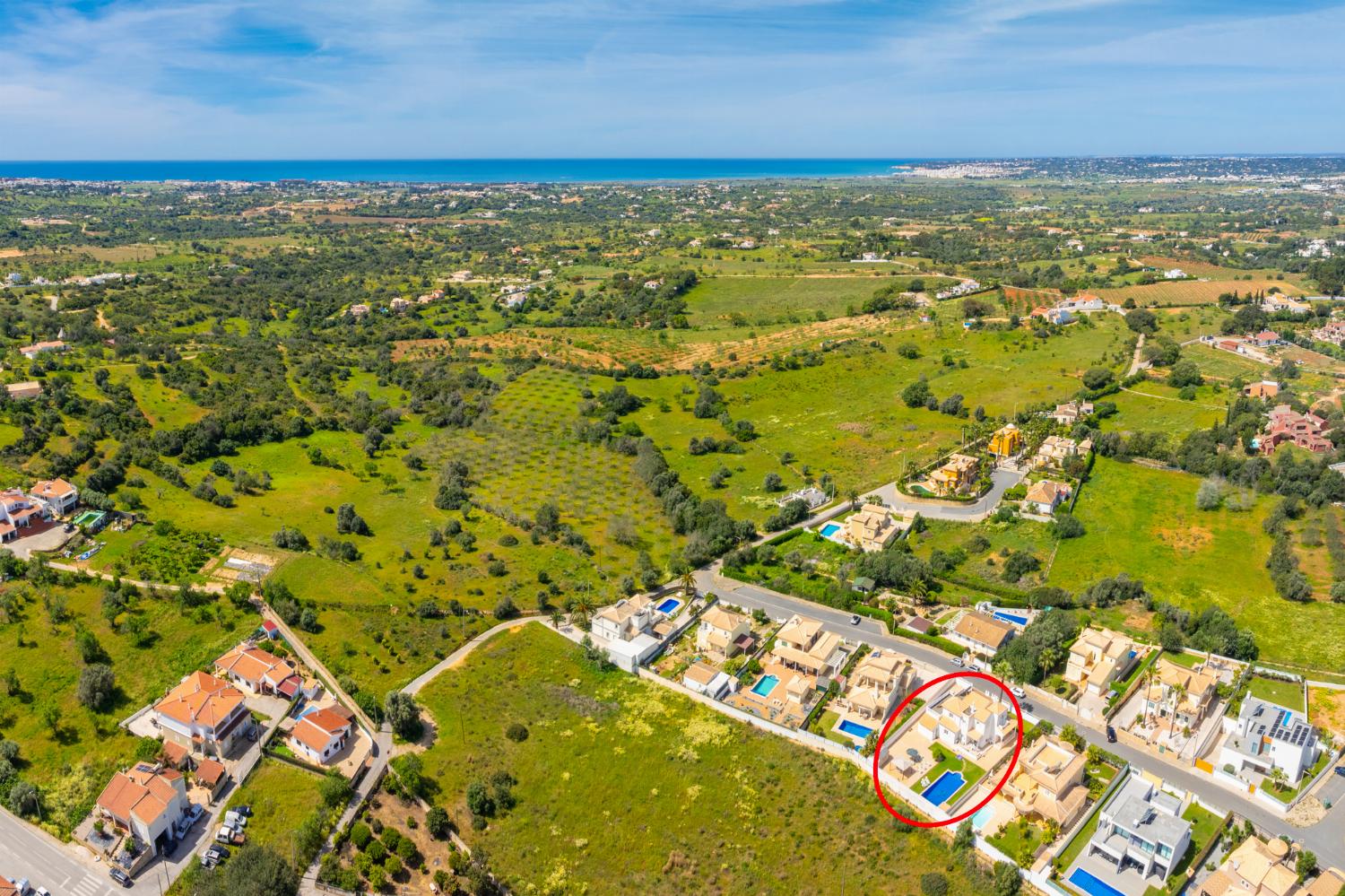 Aerial view showing location of villa