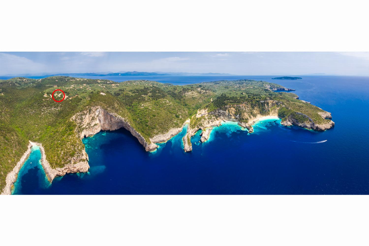 Aerial view showing location of villa