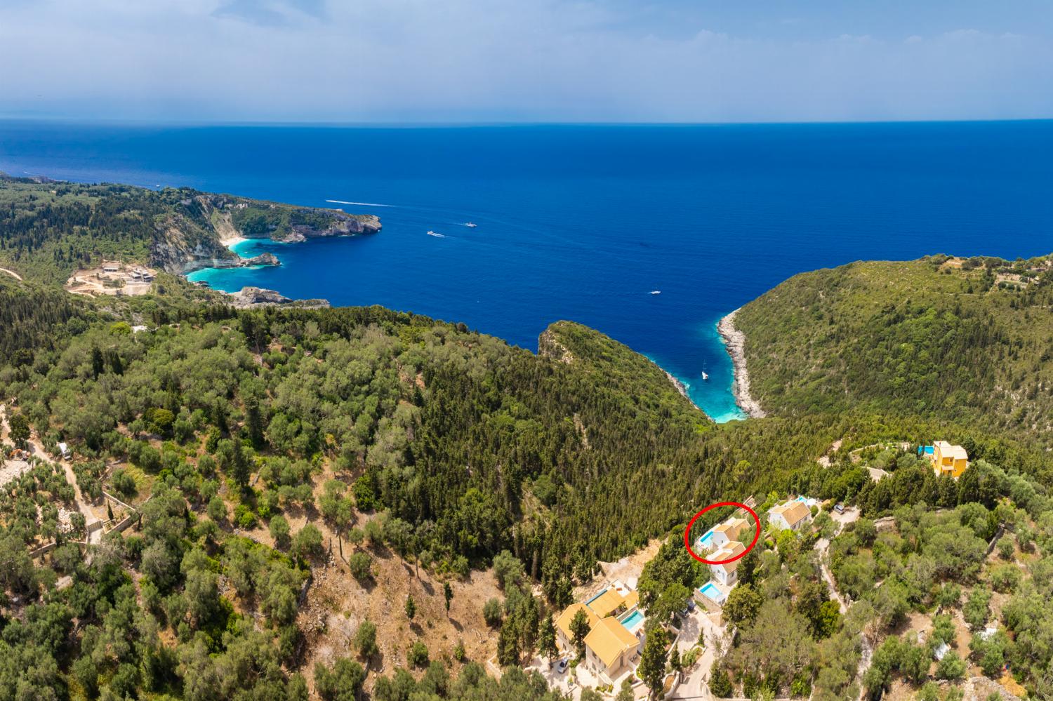 Aerial view showing location of villa