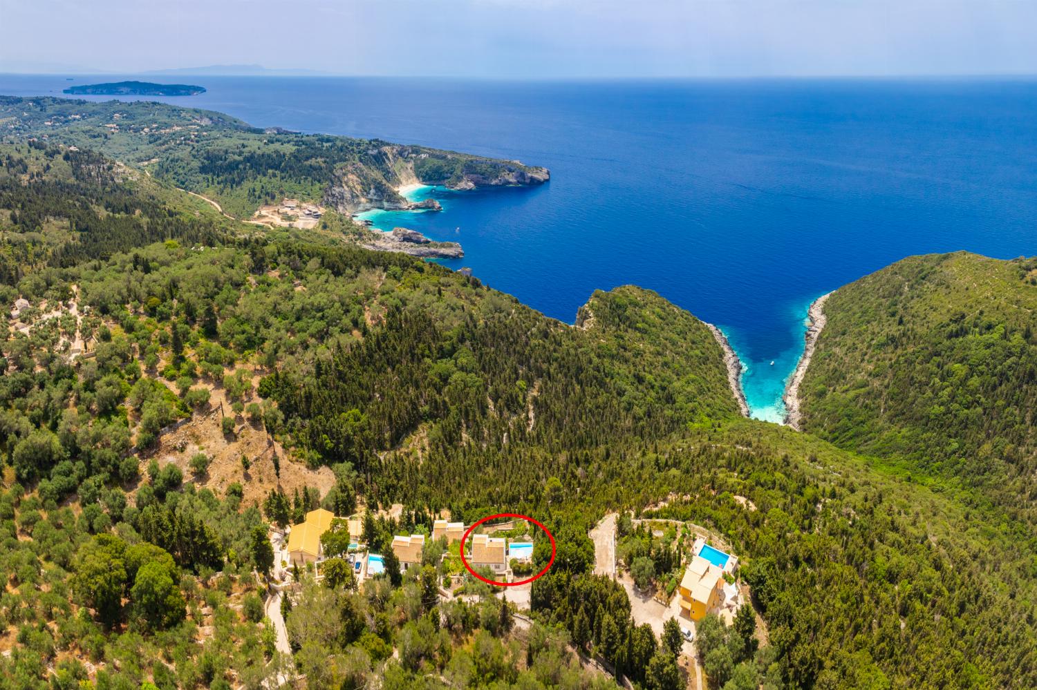Aerial view showing location of villa