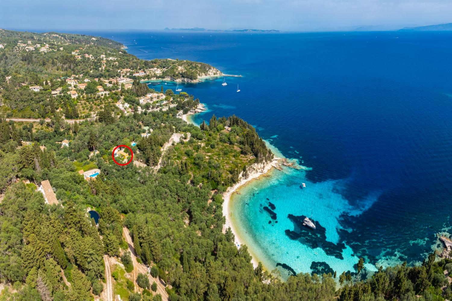 Aerial view showing location of cottage