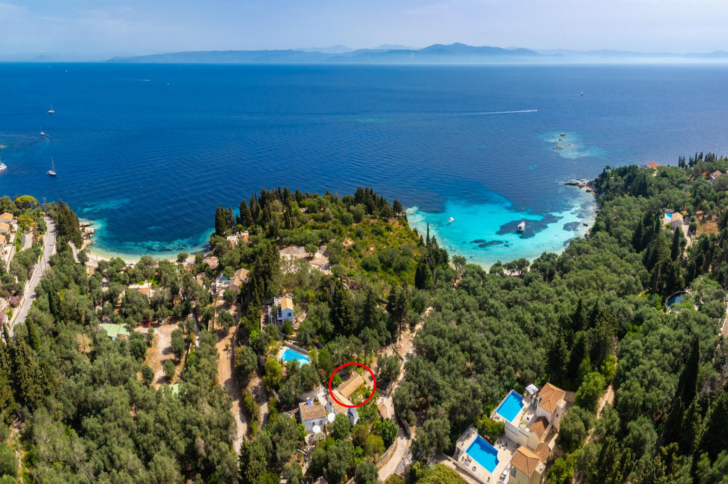 Aerial view showing location of cottage