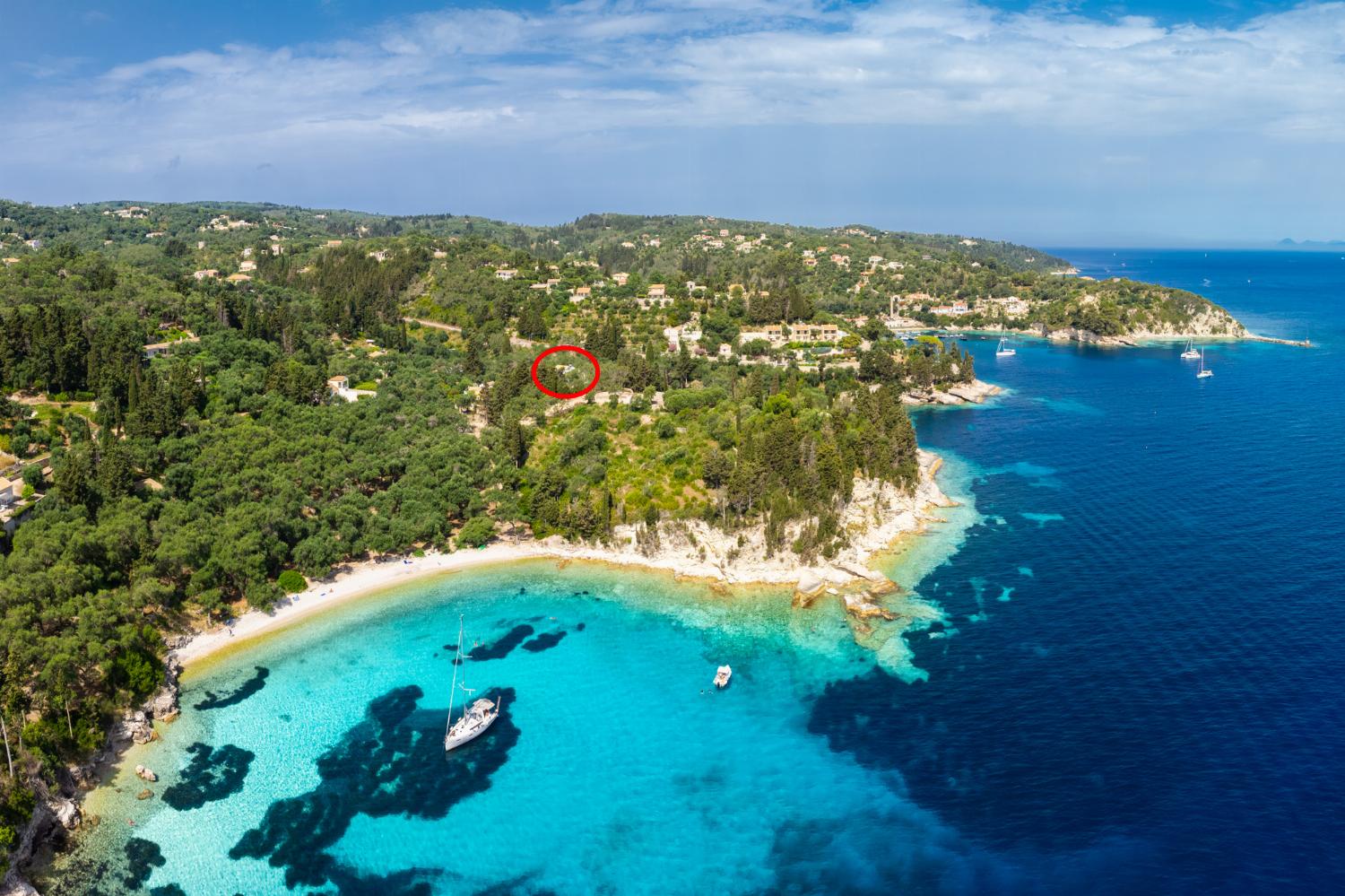 Aerial view showing location of villa