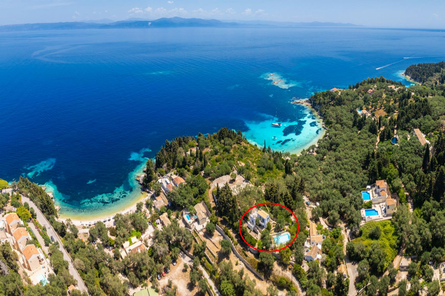 Aerial view showing location of villa