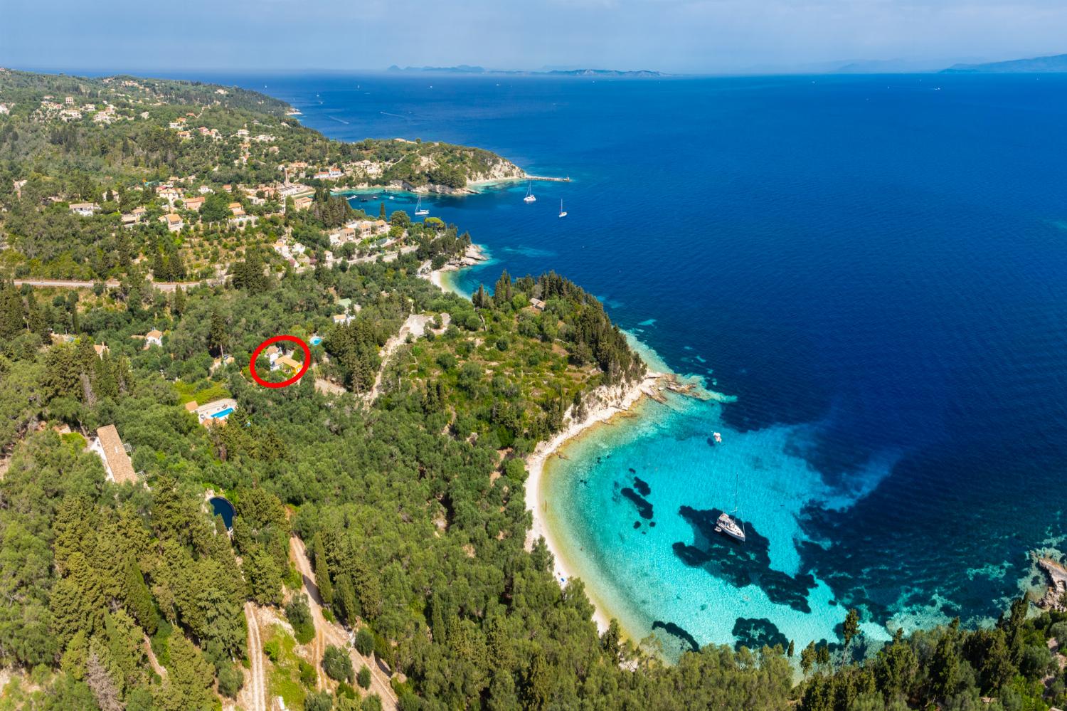 Aerial view showing location of cottage