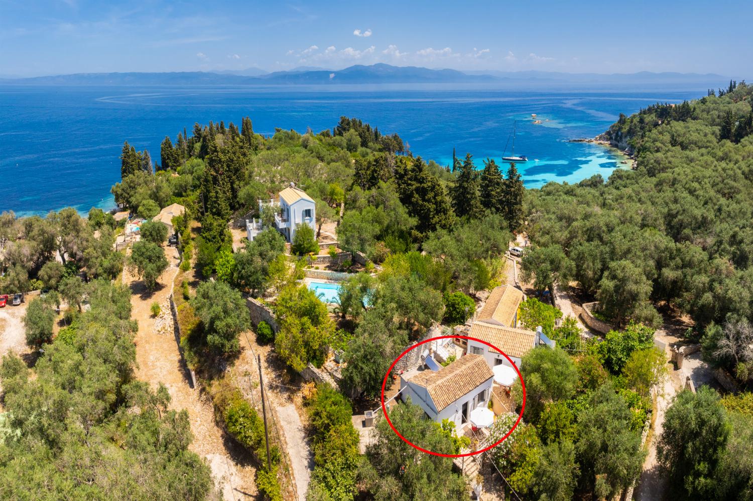 Aerial view showing location of cottage