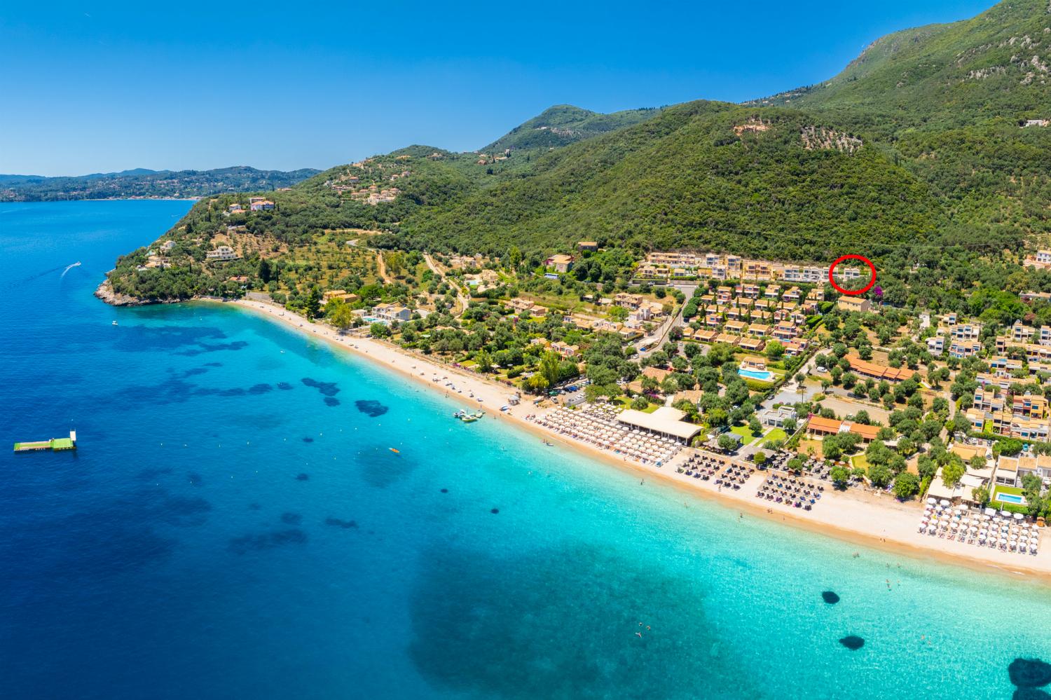 Aerial view showing location of villa