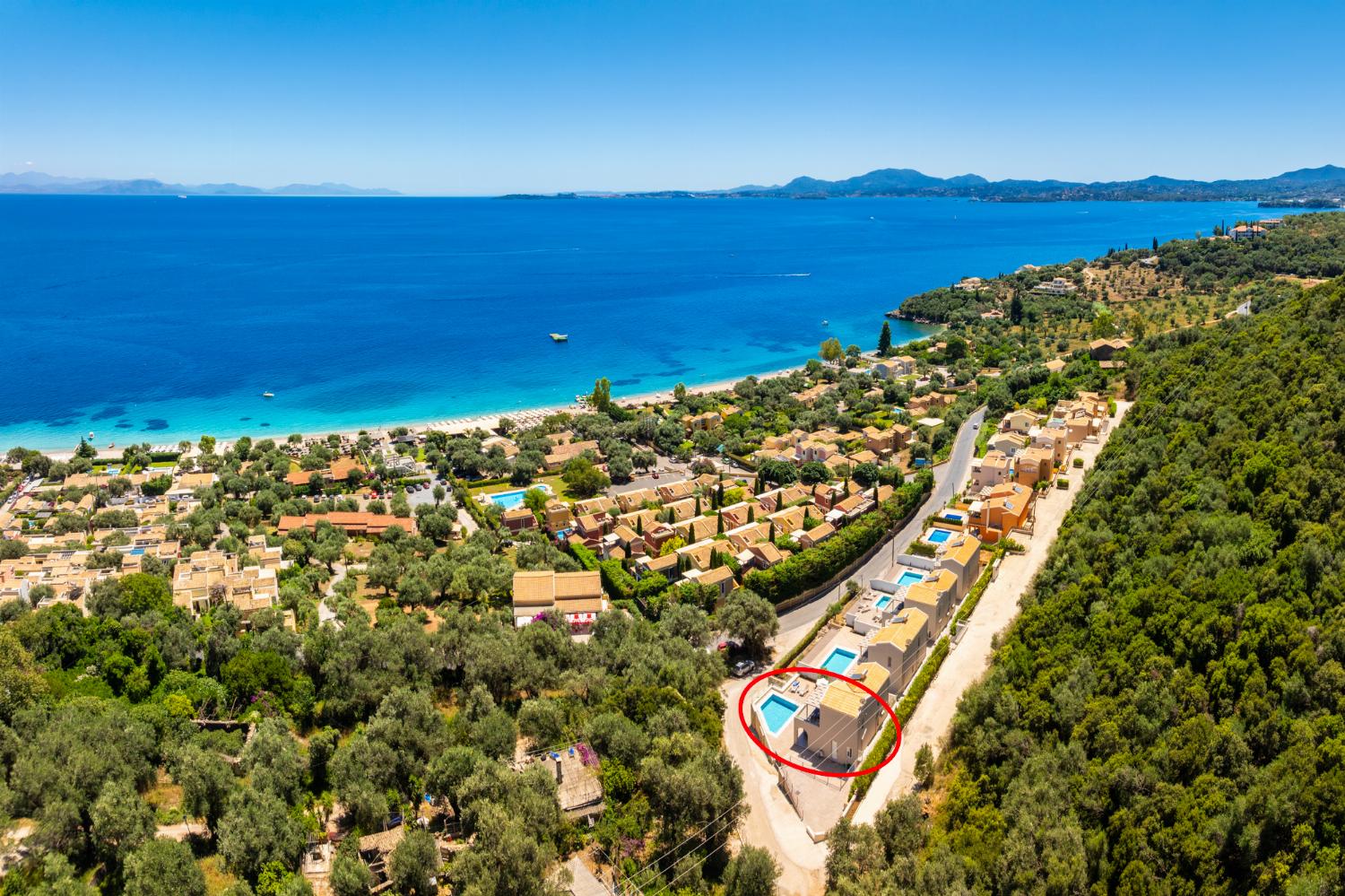 Aerial view showing location of villa