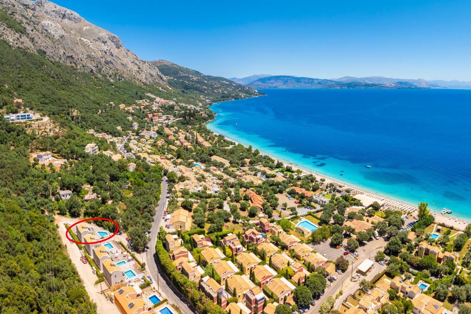 Aerial view showing location of villa
