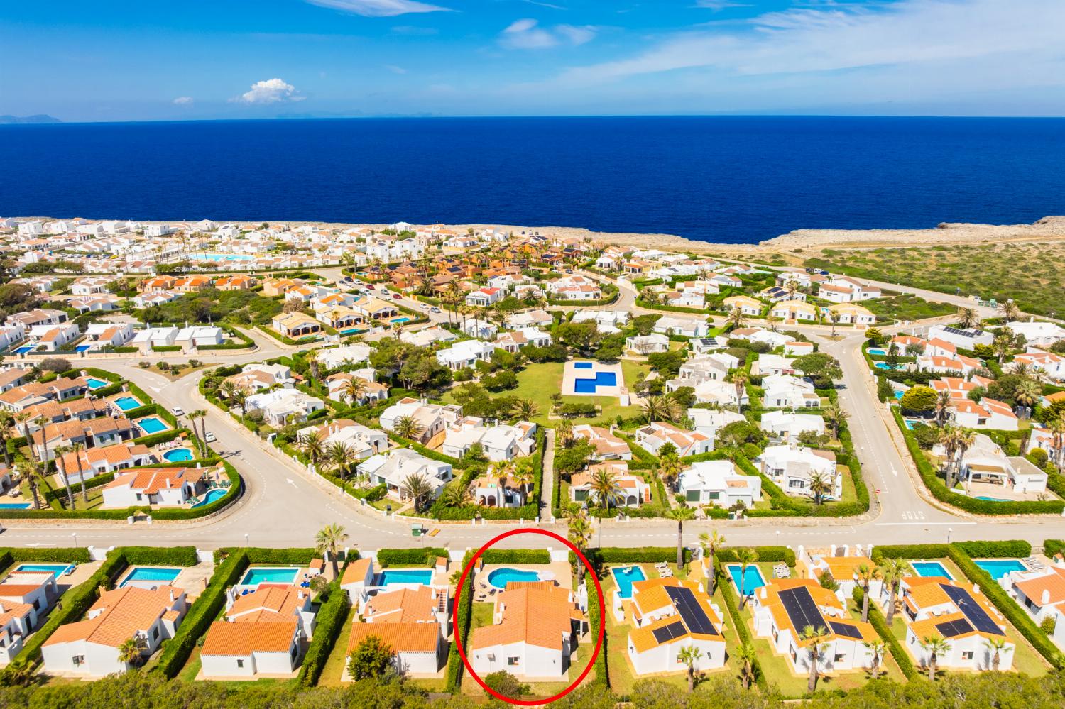 Aerial view showing location of villa
