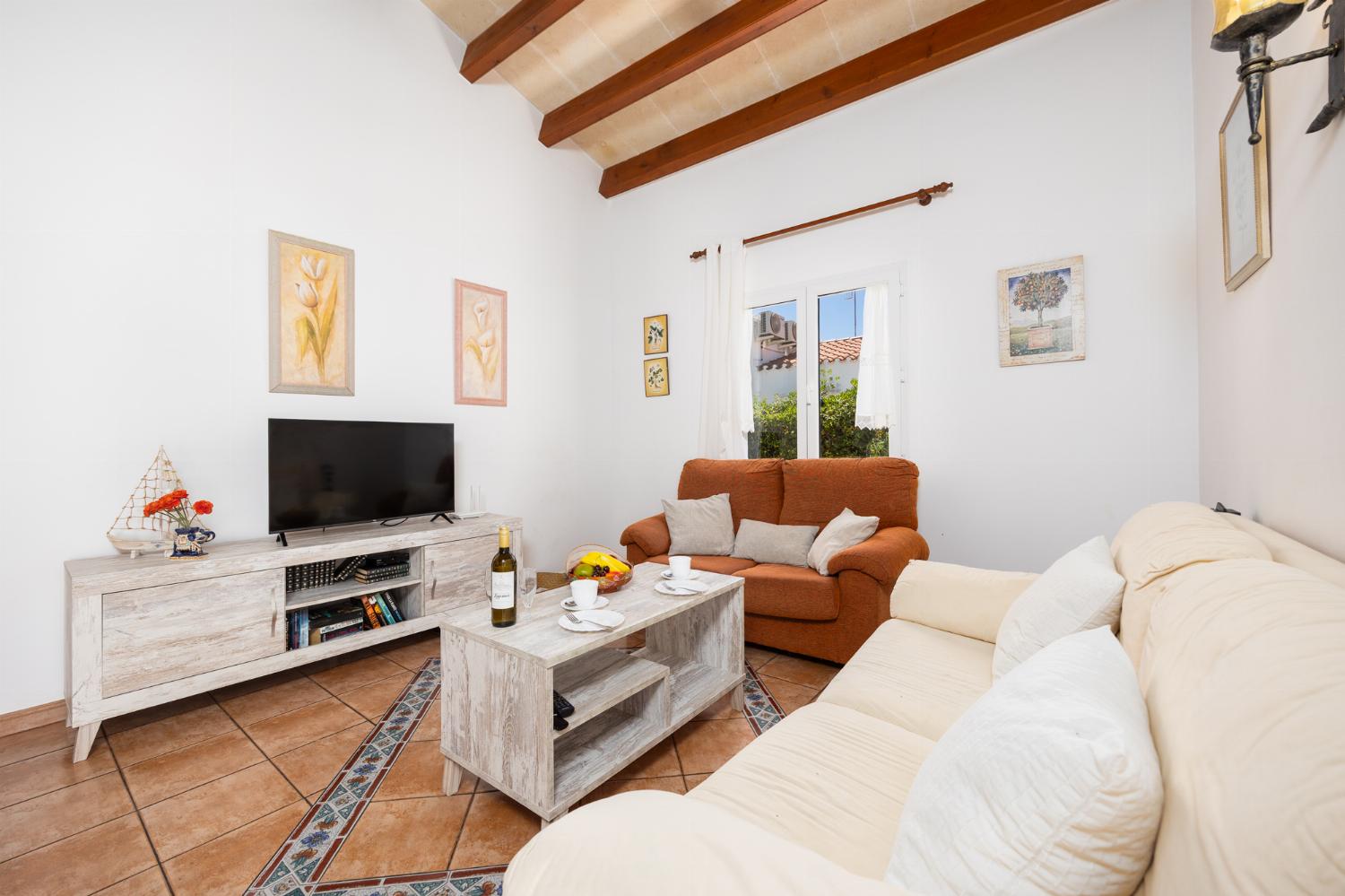 Living room with sofas, dining area, WiFi internet, and satellite TV