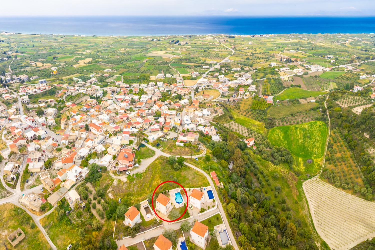 Aerial view showing location of villa