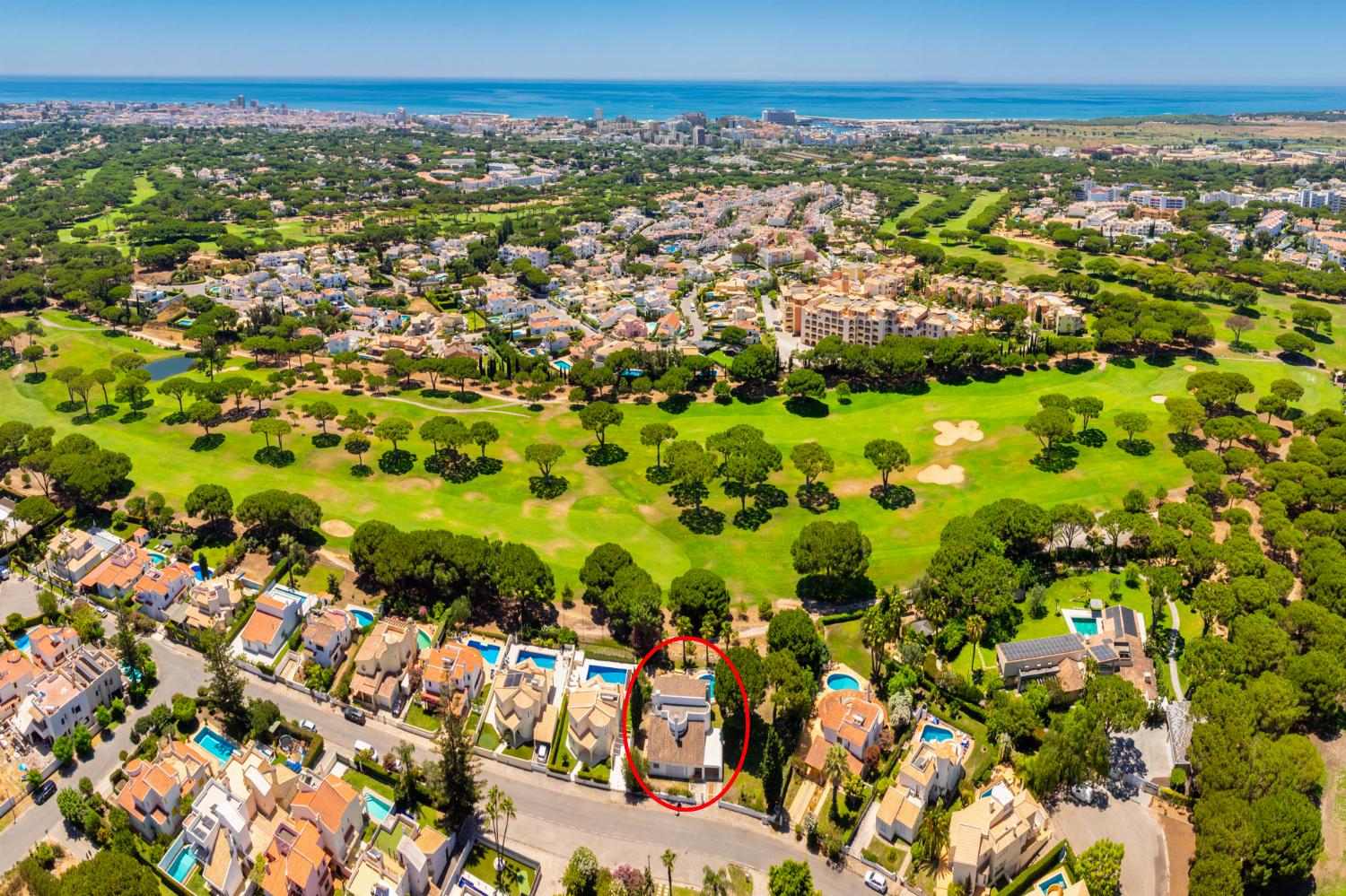 Aerial view showing location of villa