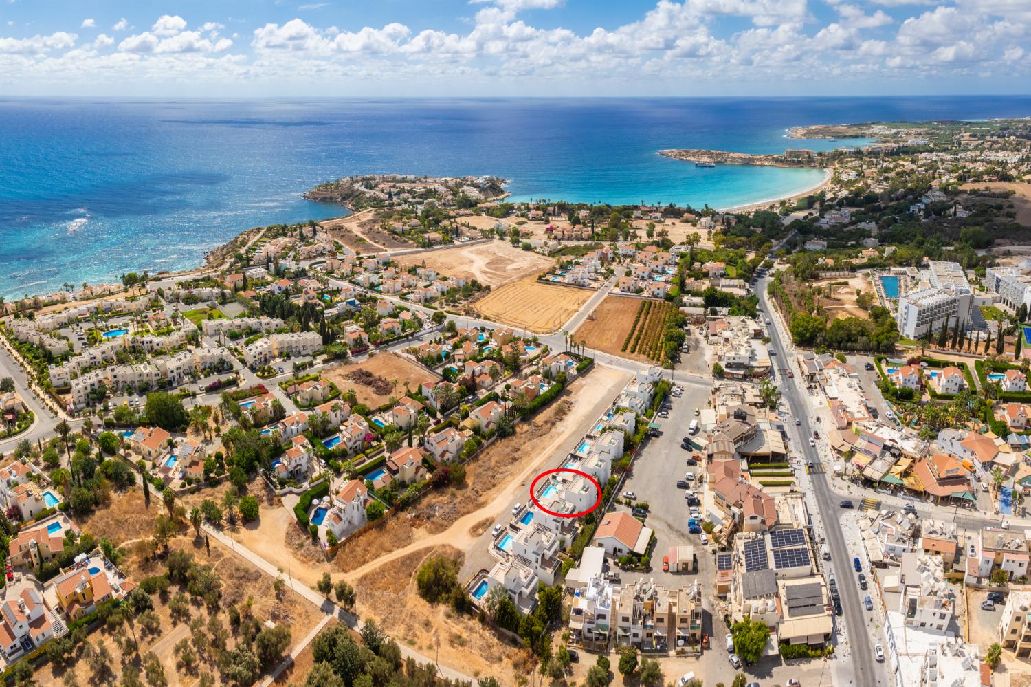 Aerial view showing location of villa