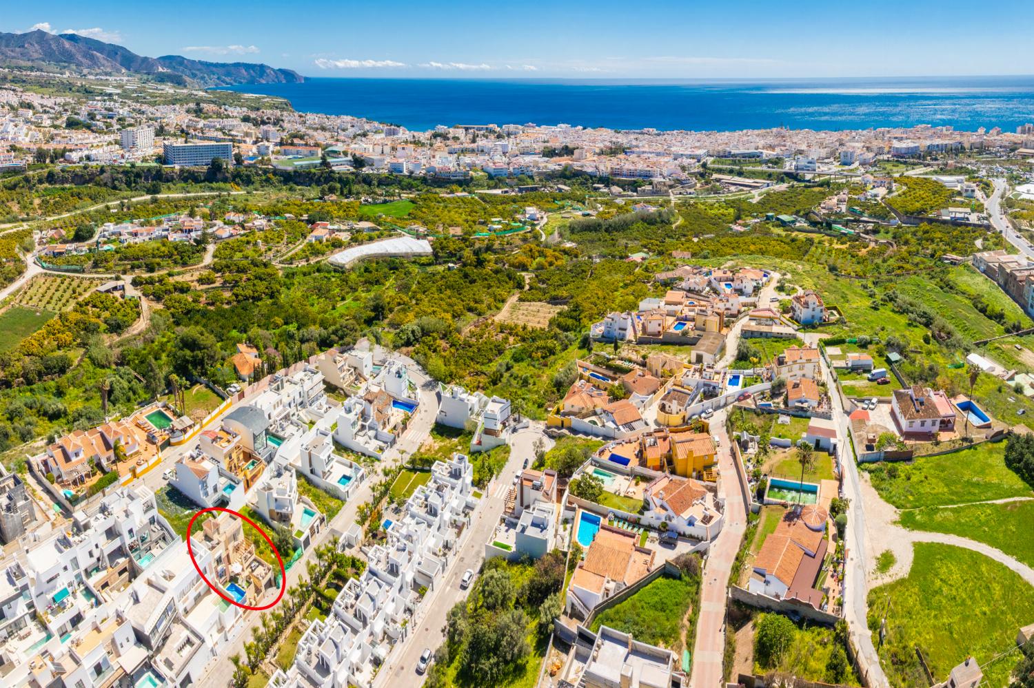 Aerial view showing location of villa