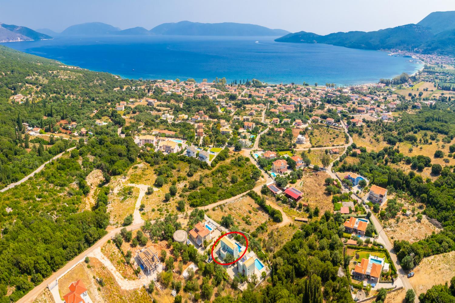 Aerial view showing location of villa