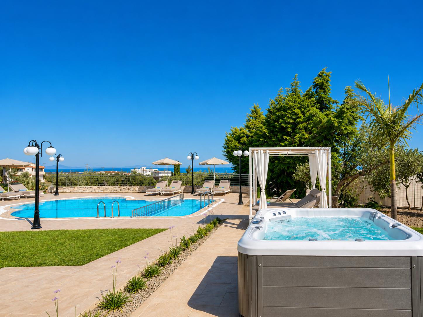 Private pool and terrace with sea views