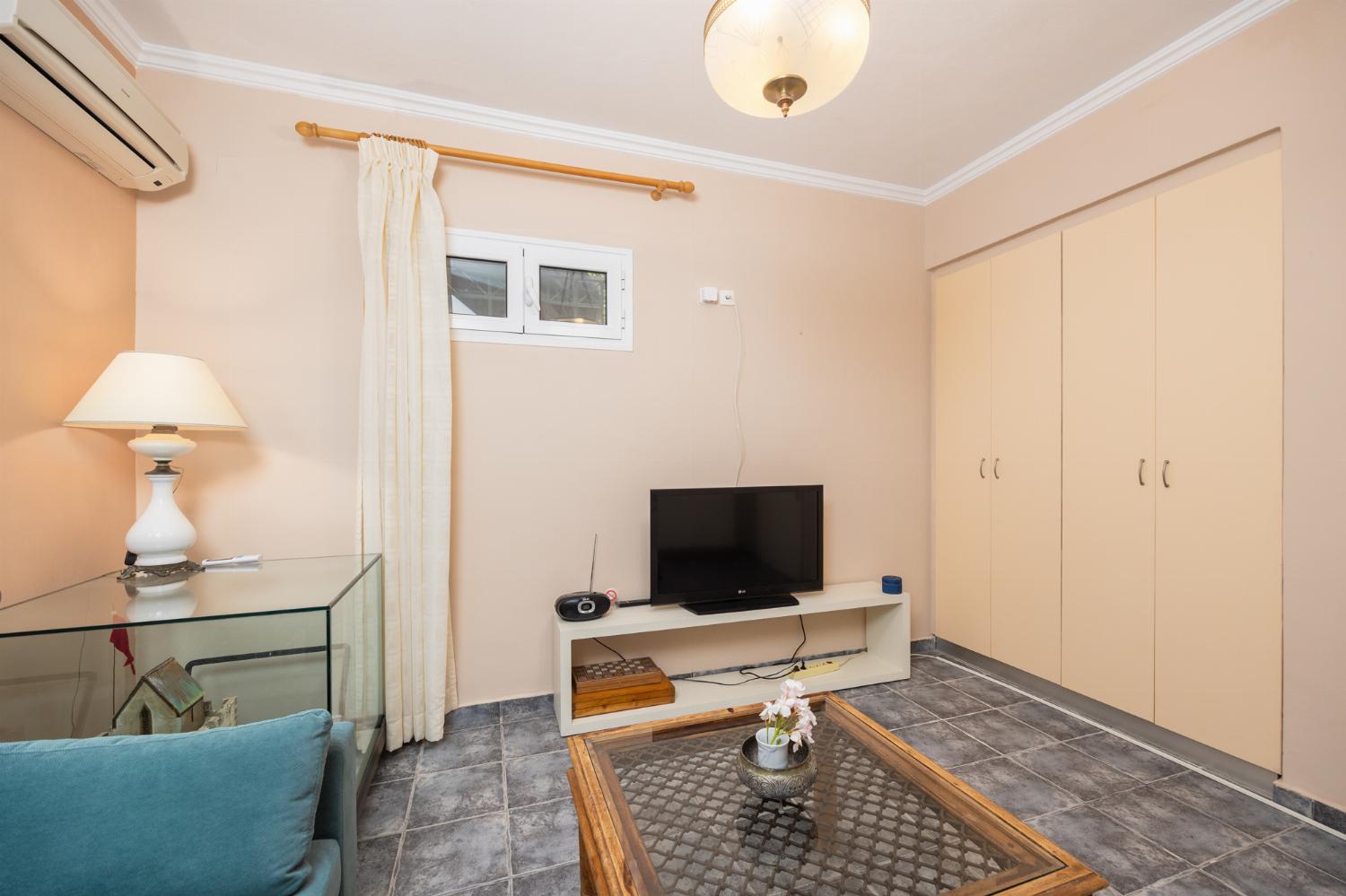 Downstairs apartment: living room with sofa, A/C, WiFi internet, and satellite TV