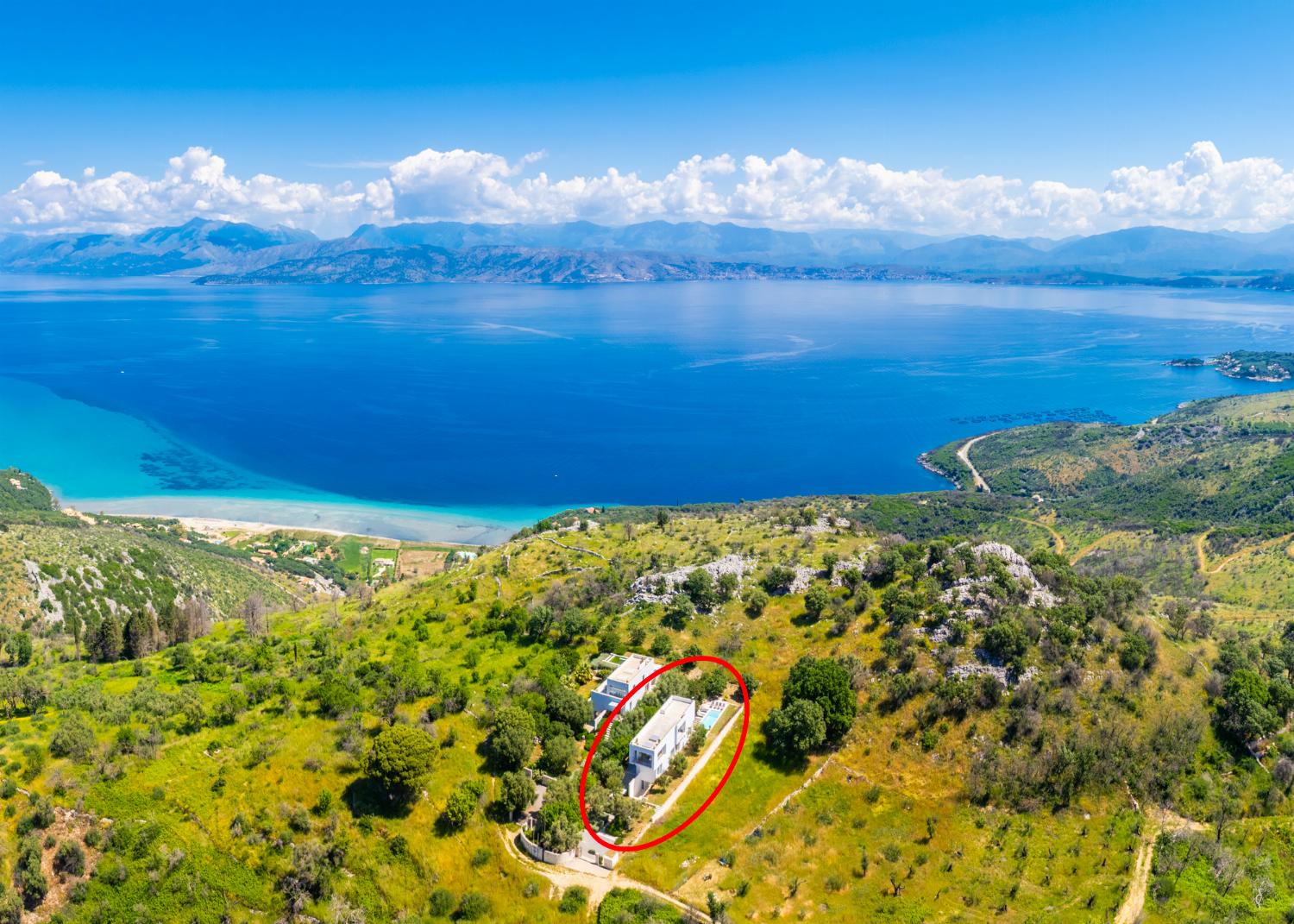 Aerial view showing location of villa