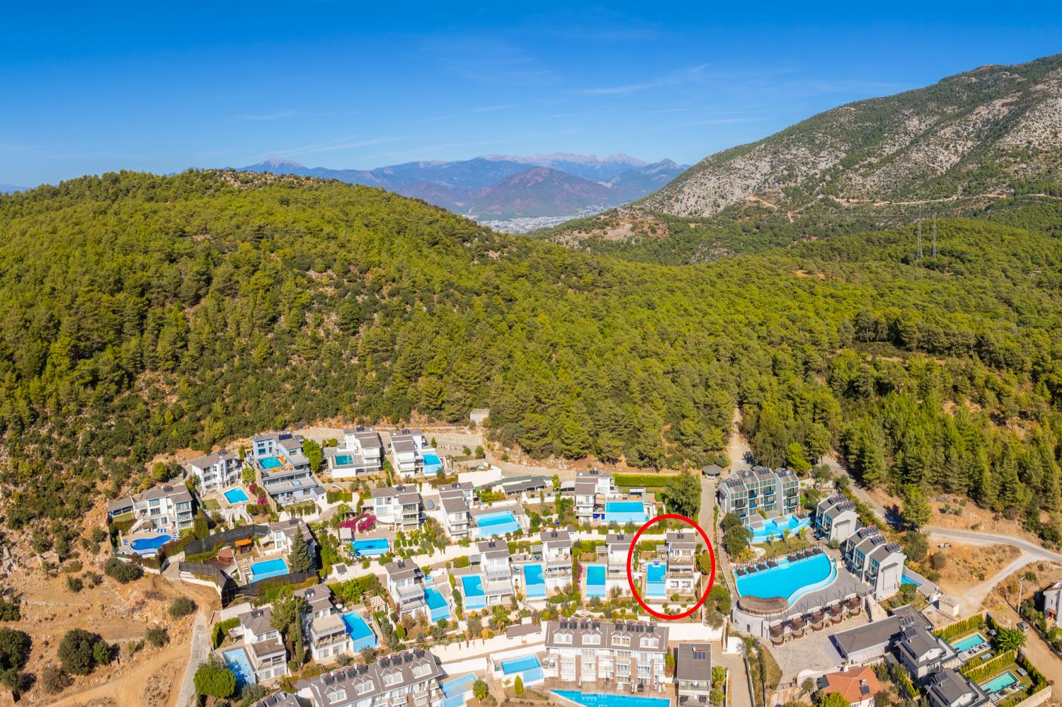 Aerial view showing location of villa