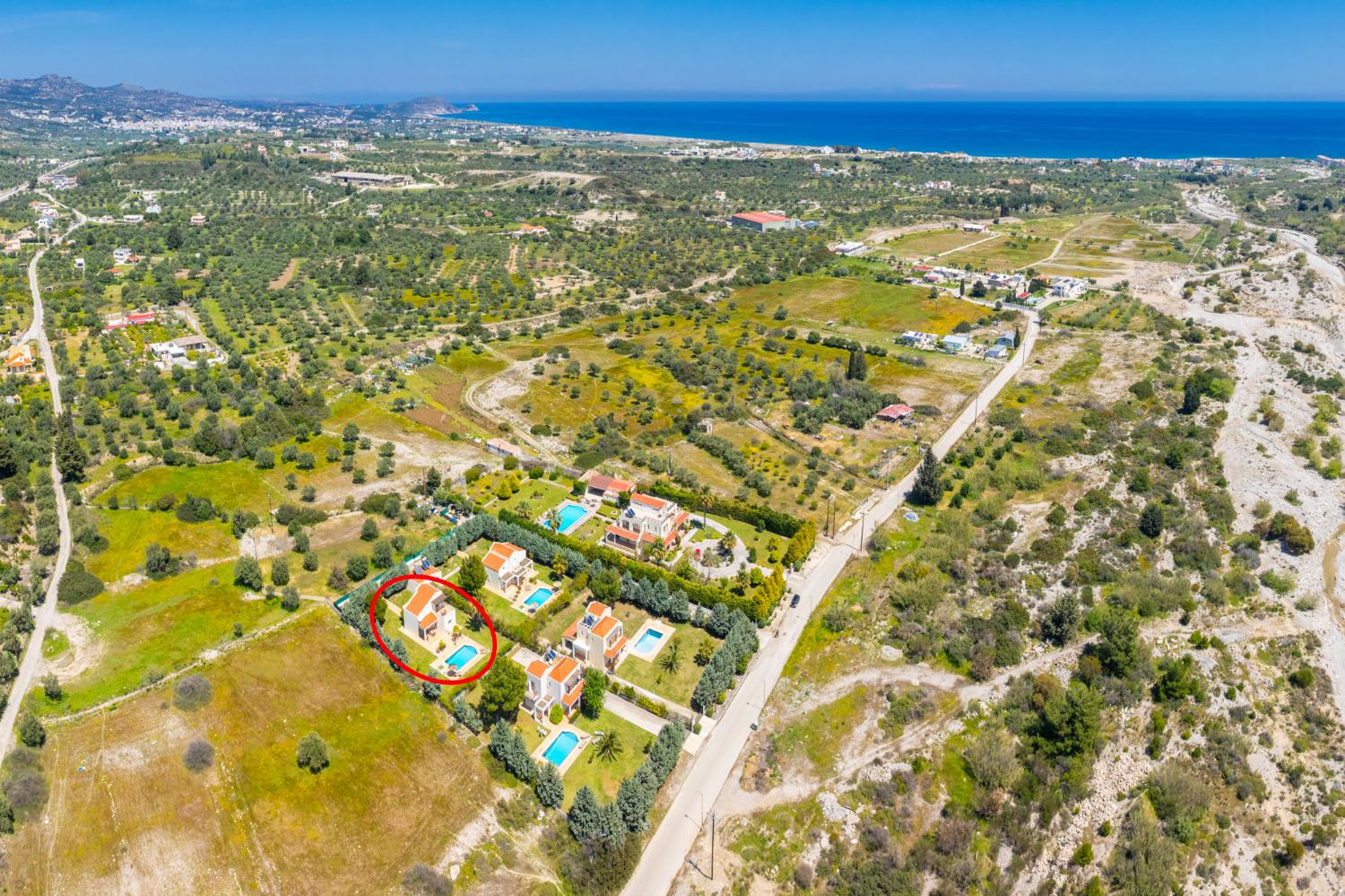 Aerial view showing location of villa