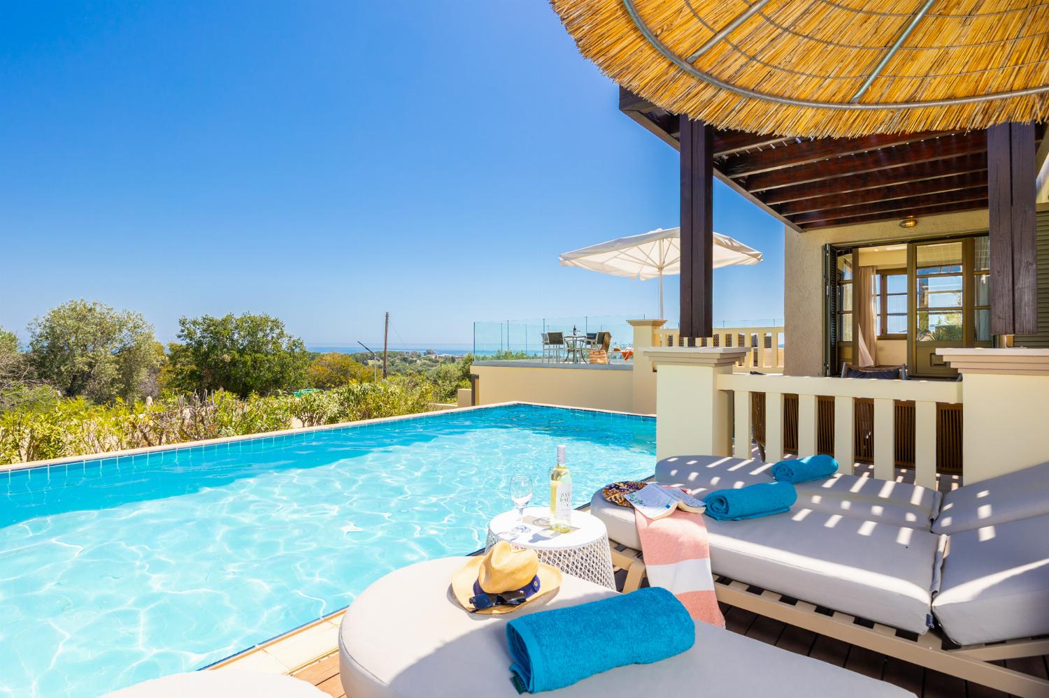 Private pool and terrace with sea views