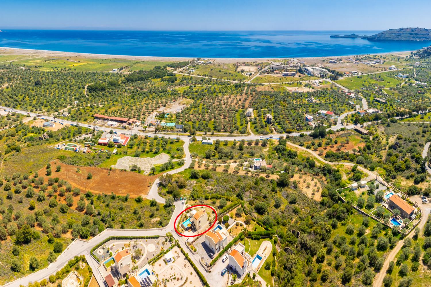 Aerial view showing location of villa
