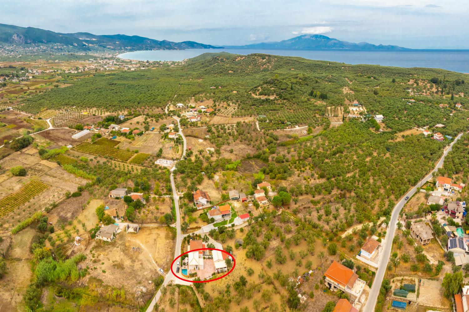 Aerial view showing location of villa