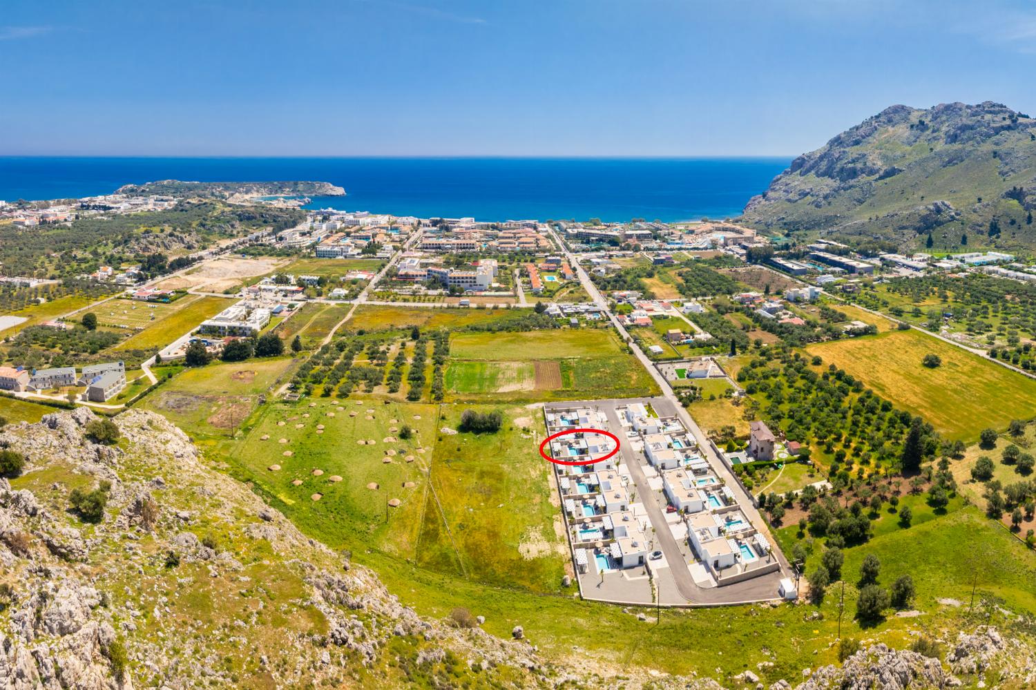 Aerial view showing location of villa
